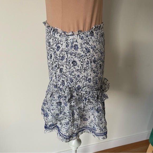 Saylor Edan Woodblock Floral Print Ruffled Smocked Mini Skirt EUC Size Small - Picture 2 of 11